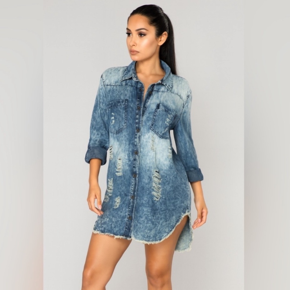 Thrill Jeans Deliberately Destroyed and Distressed Denim High/Low Dress Size 3X